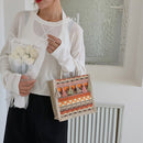 Women Linen Shoulder Bag Retro Ethnic Large Tassels Tote Handbag (Orange)