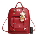 Women Student Preppy Style Cute Bear Pendant Bookbag Backpack(Wine Red