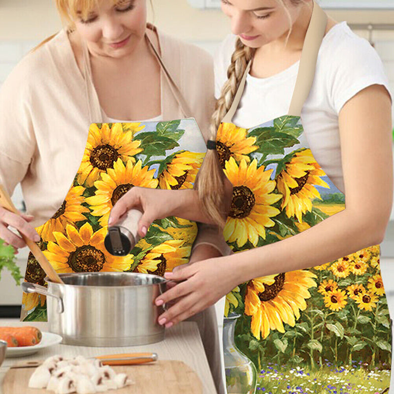 Sunflowers Linen Apron Waterproof Kitchen Cooking Bibs Pinafore (82x68cm)