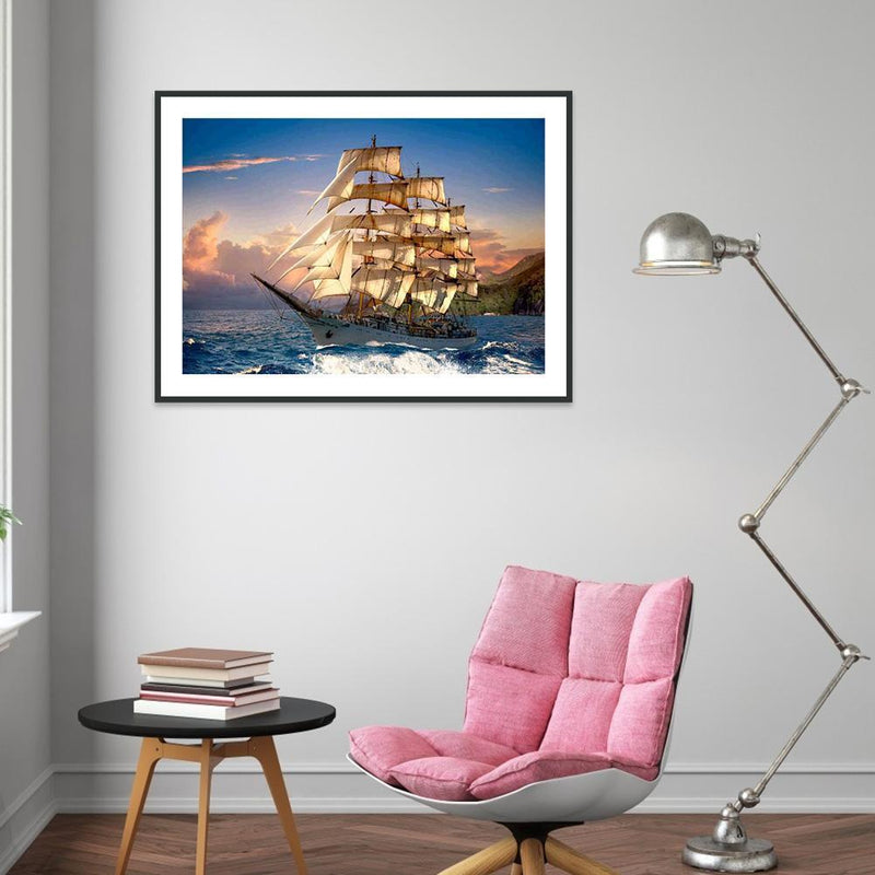 5D DIY Full Drill Diamond Painting Sailboat Embroidery Mosaic Craft Kit Wall Art