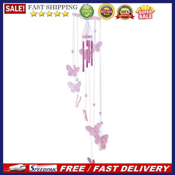 Butterfly Bell Wind Chimes Creative Home Yard Garden Hanging Decor(Pink)