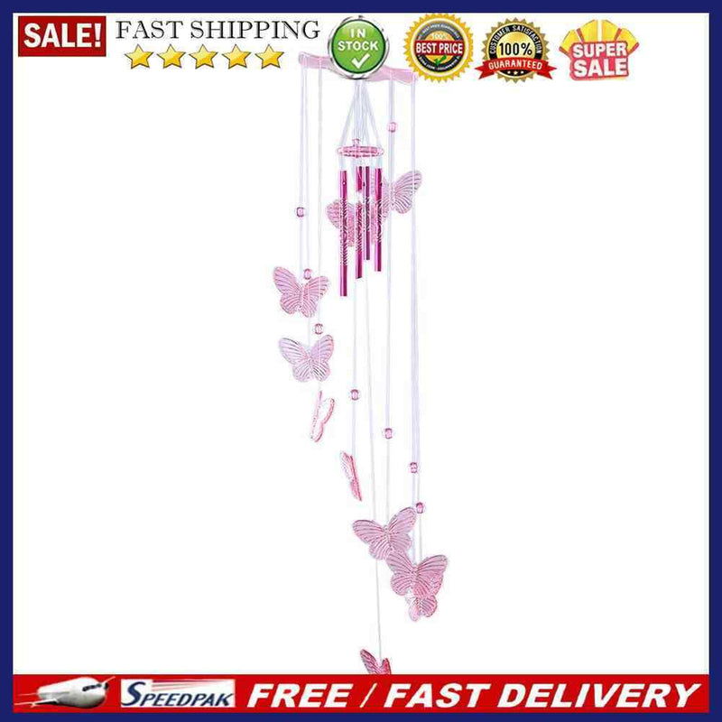 Butterfly Bell Wind Chimes Creative Home Yard Garden Hanging Decor(Pink)