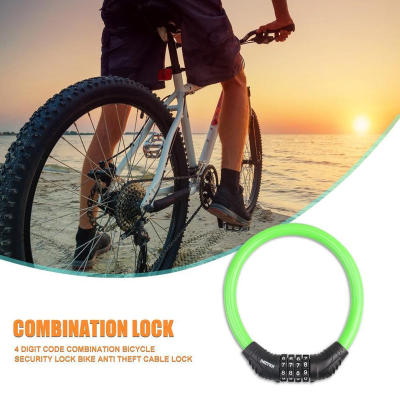4 Digit Combination Bicycle Security Lock Anti Theft Cable Lock (Green) Newly