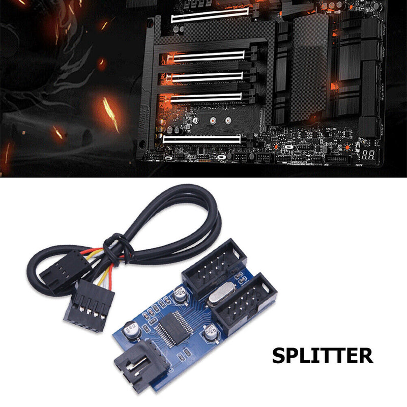 Desktop Computer Motherboard 9Pin USB Header Splitter 1 to 2 Port Connector