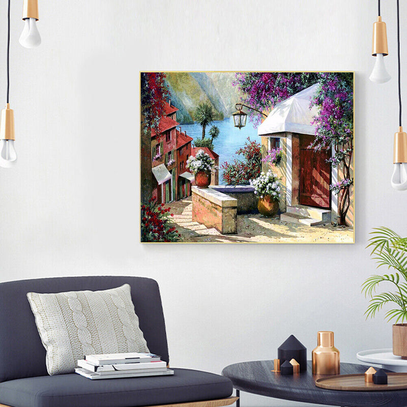 Frameless Oil Paint By Numbers DIY Lake Scenery Picture Craft Kit for Bedroom