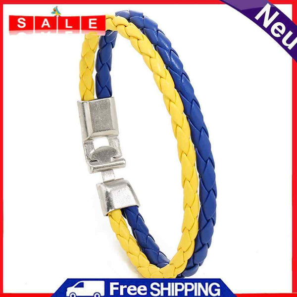 Ukraine Men Women Hand-Woven Leather Blue Yellow Wristband Bangles Gift Bracelet