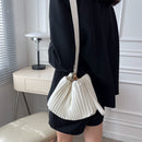 Fashion Pleated Crossbody Handbags PU Leather Women Solid Bucket Shoulder Bags