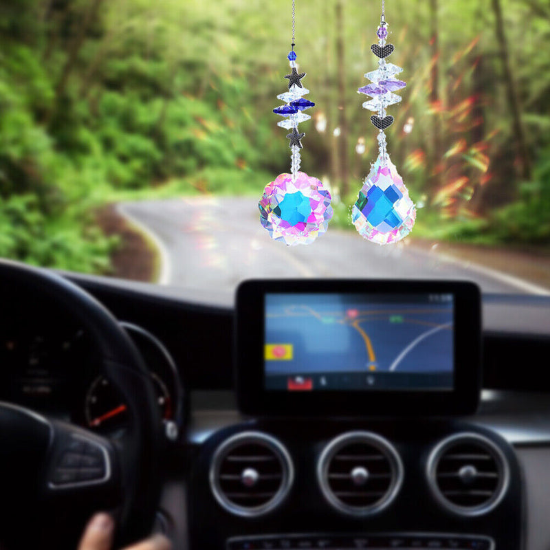 2pcs Prism Hanging Drop Window Crystals Rainbow Catcher Wind Chime Car Ornament