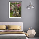 Handmade Cat in Flowers 5D DIY Full Round Drill Drawing Kit Art Diamond Paint