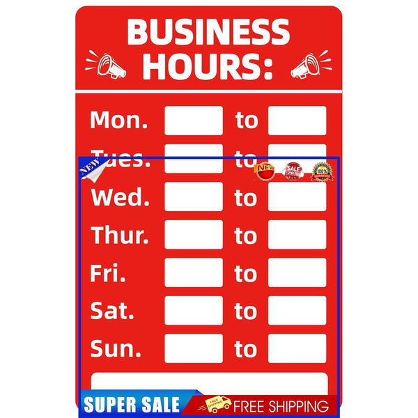 Business Hours Sign Hours of Operation Signs for Window / Door (Red)