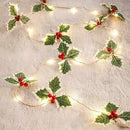 Christmas Led Lights Wreath Holly Garland Artificial DIY 2022 Xmas Decor D9A0