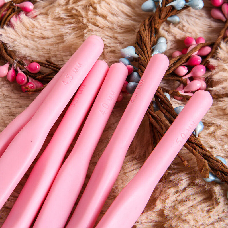 8 sizes Soft Plastic Handle Home Aluminum Crochet Knit Hook Needle  Pink