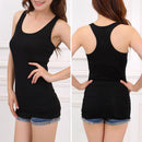 Summer Solid Color Women Sleeveless Vest O-Neck Tank Tops Tee (Black)(XL)