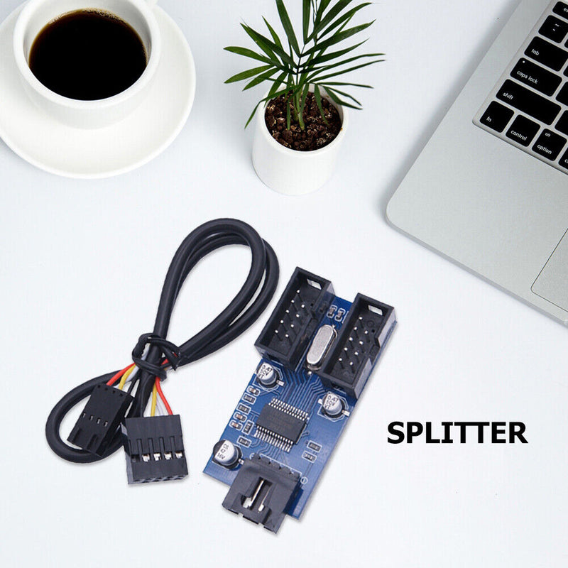 Desktop Computer Motherboard 9Pin USB Header Splitter 1 to 2 Port Connector