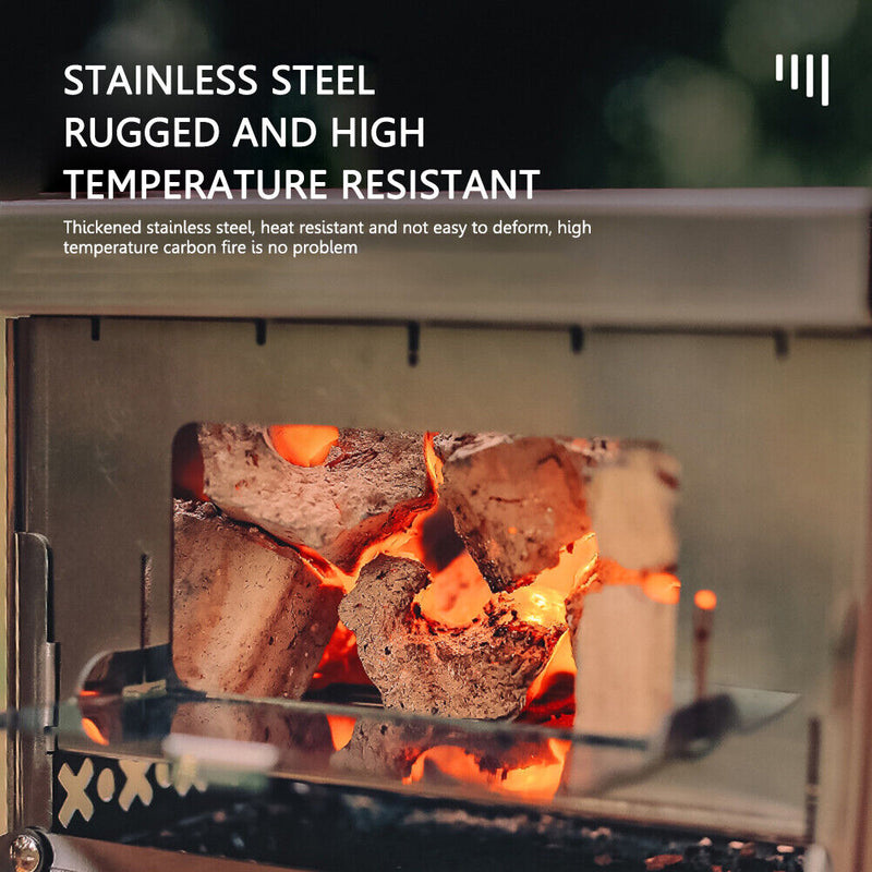 Stove Stainless Steel Wood Stove Detachable for Picnic BBQ Mini Portable Camping