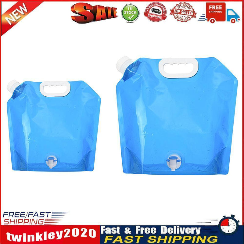2pcs 5L+10L Collapsible Outdoor Camping Drinking Water Bag (Blue+Blue) Newly