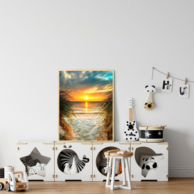 5D DIY Diamond Painting Beach Sunrise Round Drill Art Picture Rhinestone Deco