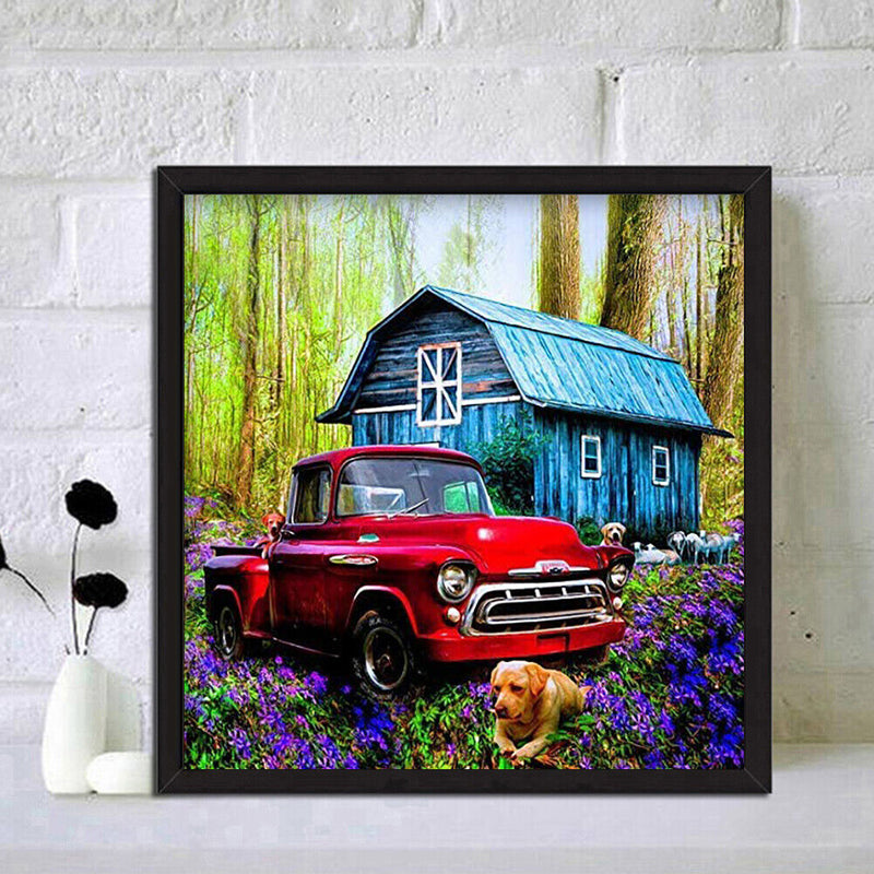 DIY Rhinestone House Car Dog Pictures Full Round Drill Diamond Painting Kit 5D