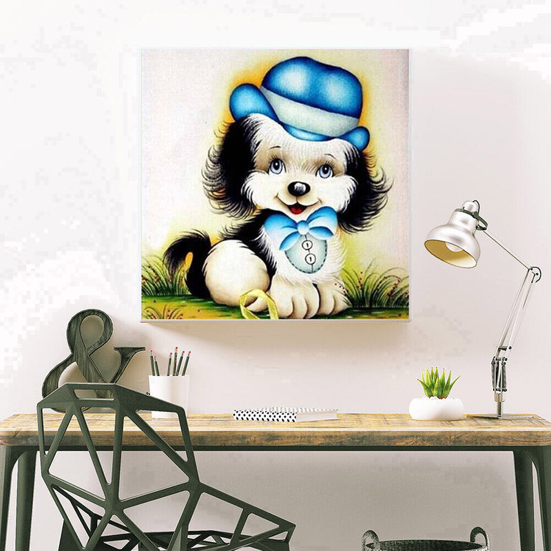 Diamond Painting Kits Full Round Blue Hat Dog DIY Handmade Art Home Decor
