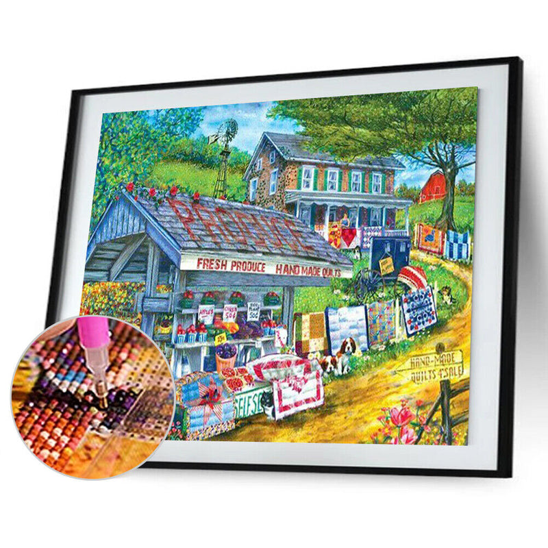 5D DIY Diamond Painting Farm Shop Full Round Drill Mosaic Art Picture Rhine