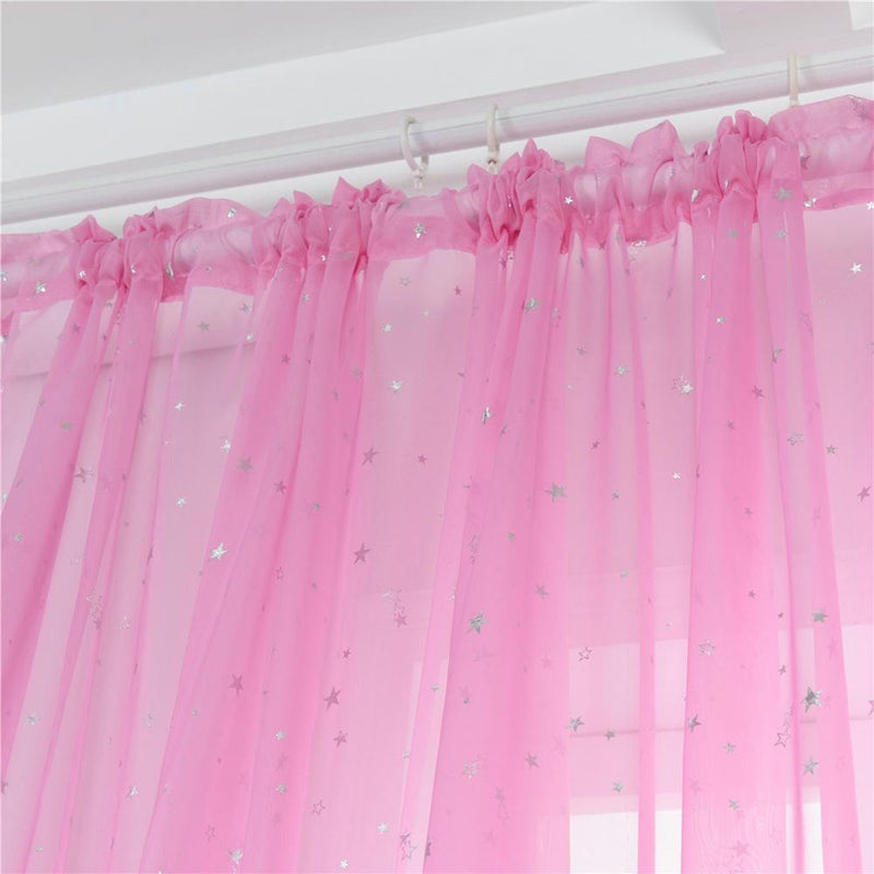 Star Print Tulle Curtains Window Drapes Sheer Purdah for Living Room(Pink)