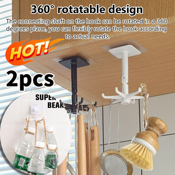 360° 6-Hook Under Shelf Kitchen Utensil Organiser Wall Hook Hanging Rack Holder`
