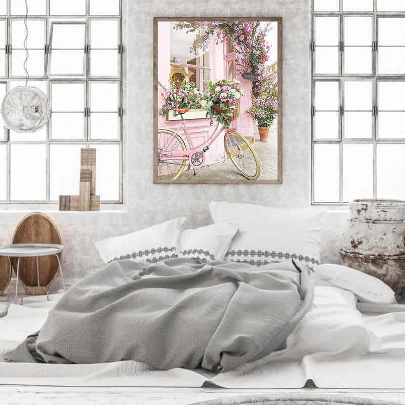 40x50cm Frameless Oil Paint By Numbers Pink Bicycle Paint Canvas Picture Crafts
