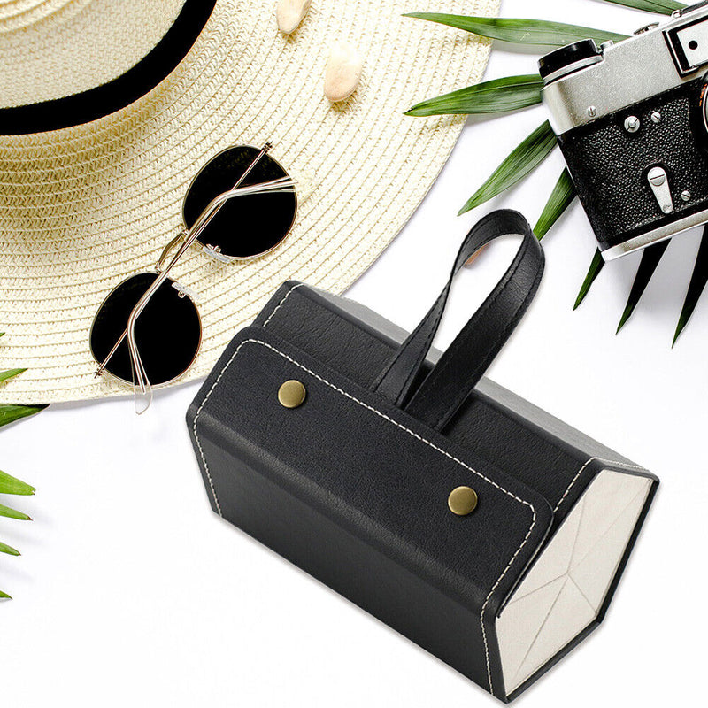 5 Grid Portable Glasses Display Box Folding Leather Sunglasses Bag (Black) Newly