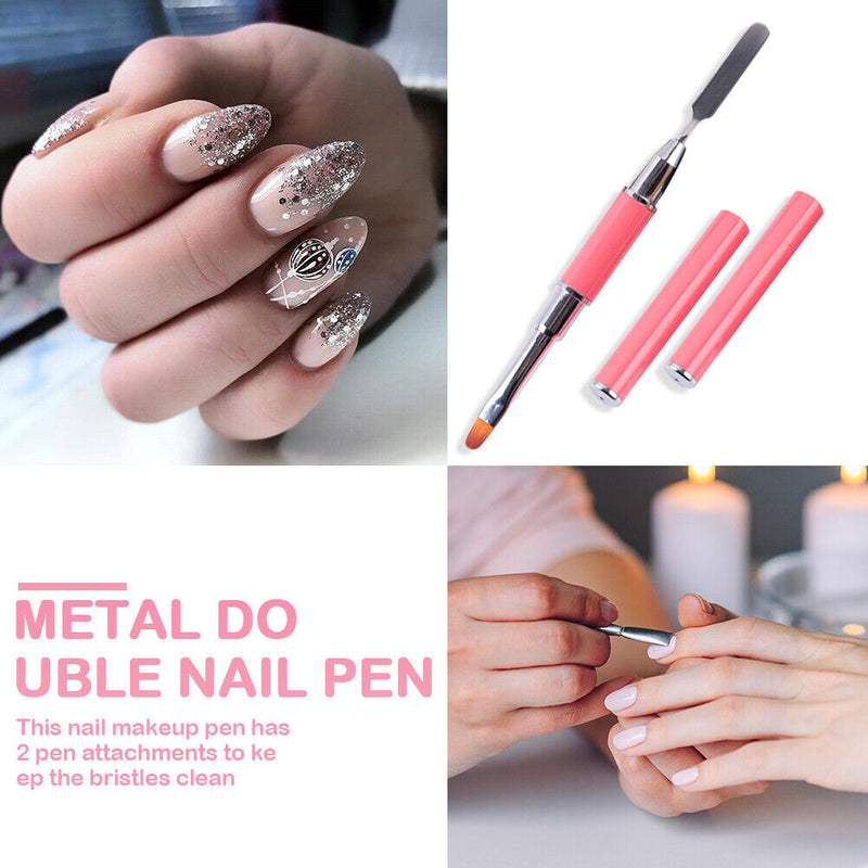Double-Ended Nail Pen Poly Nail Gel Brush Stainless Steel (Watermelon Red) UK