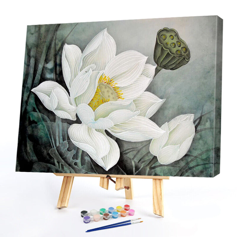 Lotus Flower Hand Painted Painting By Numbers DIY Canvas Oil Art Drawing Kit