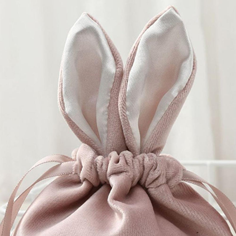 Cartoon Rabbit Ears Velvet Bags Candy Cookie Package Bag Organizer (Pink)