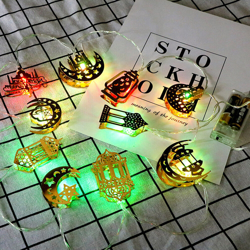 Ramadan 10 LED Moon Star Light Muslim Eid Mubarak String Decor (RGB Flash) Newly