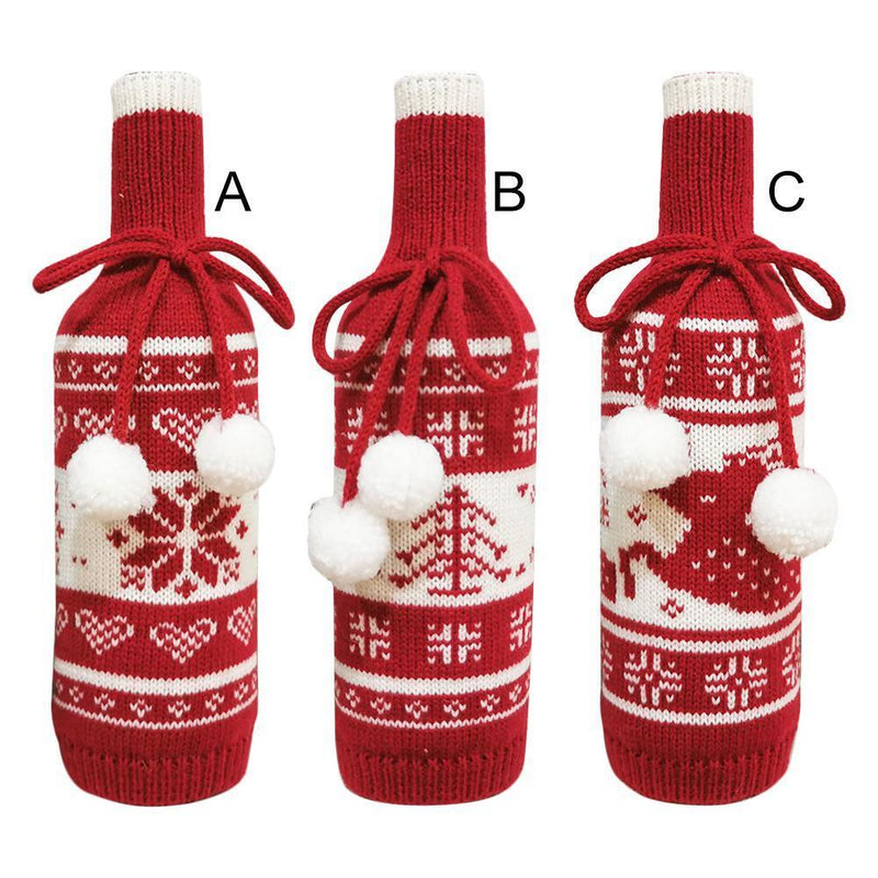 Knitted Bottle Cover Bags Wine Bottle Holder Sweater Xmas Decoration (Snowflake)