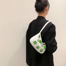Women Canvas Underarm Bags Shoulder Tote Small Handbag Purse (Green Flower)