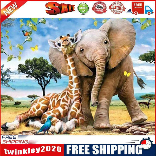 Full Round Drill Diamond Painting Elephant Giraffe Mosaic Rhinestone Draw