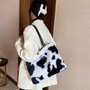 Retro Big Capacity Animal Pattern Handbag Women Plush Shoulder Bag (2)