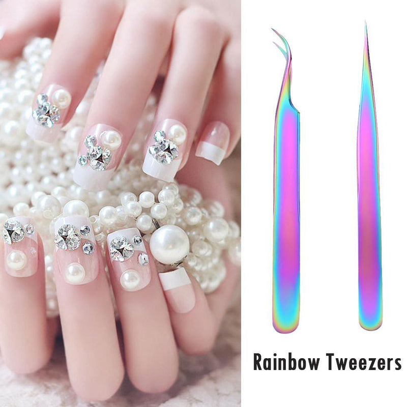 Rainbow Tweezers Nail Rhinestone Picker Nail Art Eyelash Tool (T-1+T-2)