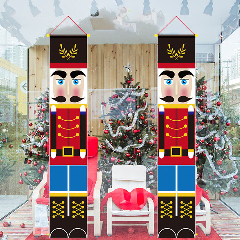 2pcs Oxford Christmas Door Banner Festival Decor Door Curtain Hanging Cloth