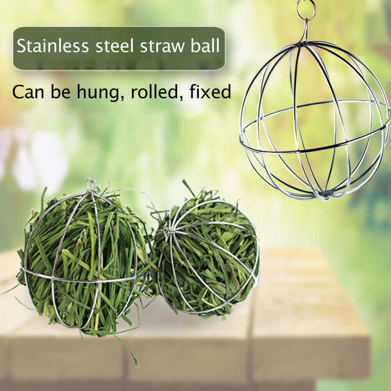 Stainless Steel Round Hanging Grass Ball Rack Guinea Pig Feeding Ball Dispe