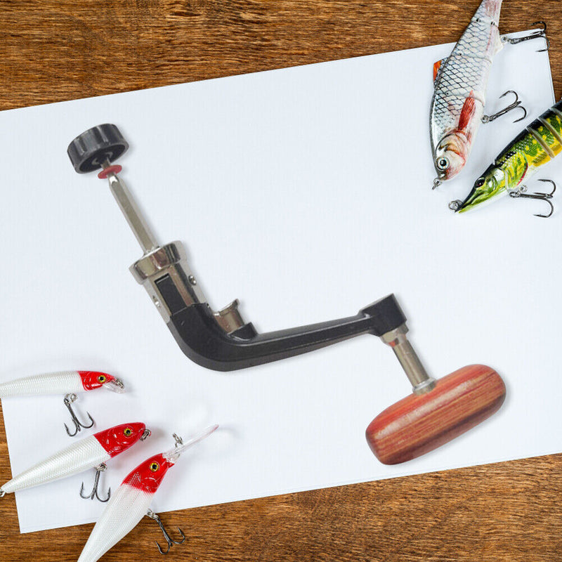 Foldable Spinning Reel Handle Metal Fishing Wheel Rocking Arms Wooden Grip Kn