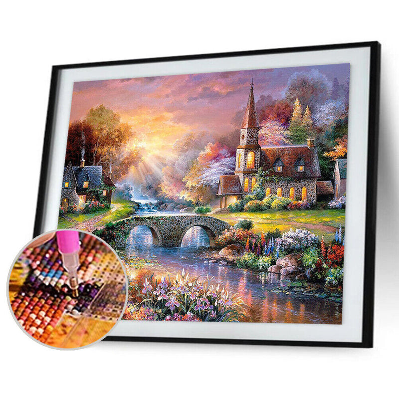 DIY Full Drill Square Diamond Painting Village Bridge Mosaic Kit (FC011)