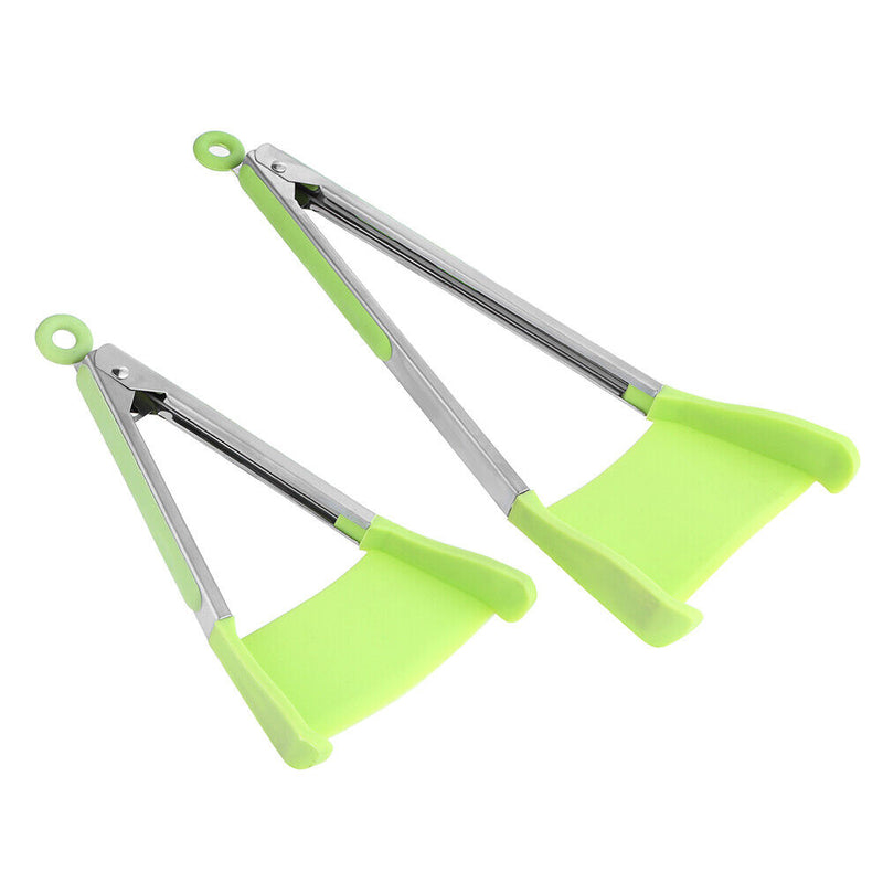 2pcs Clever Silicone Spatula Pliers Nonstick Heat Resistant Clips Grill Frame -