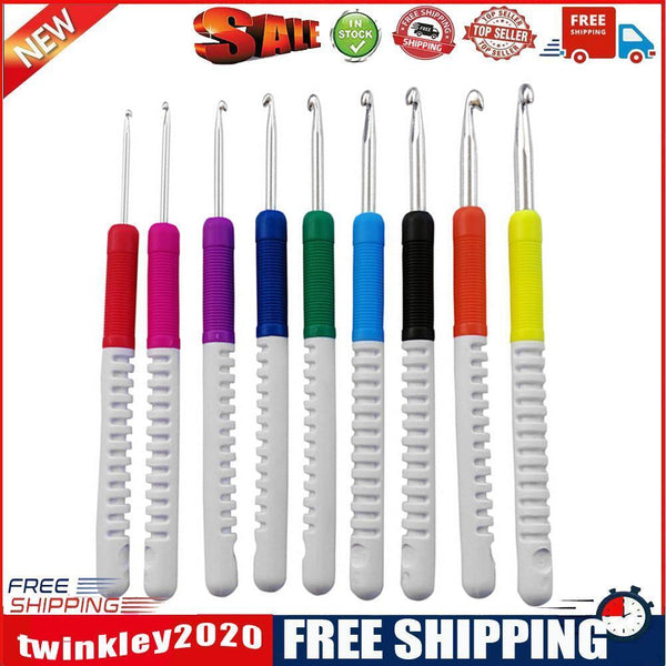 9pcs Double Color Plastic Handle Crochet Hooks Sweater Needles Set Crafts