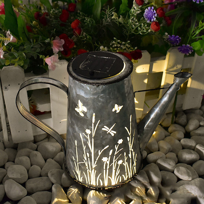 Solar Wrought Iron Lantern Lamp Retro Bucket Outdoor Gardens Yard Decor Light