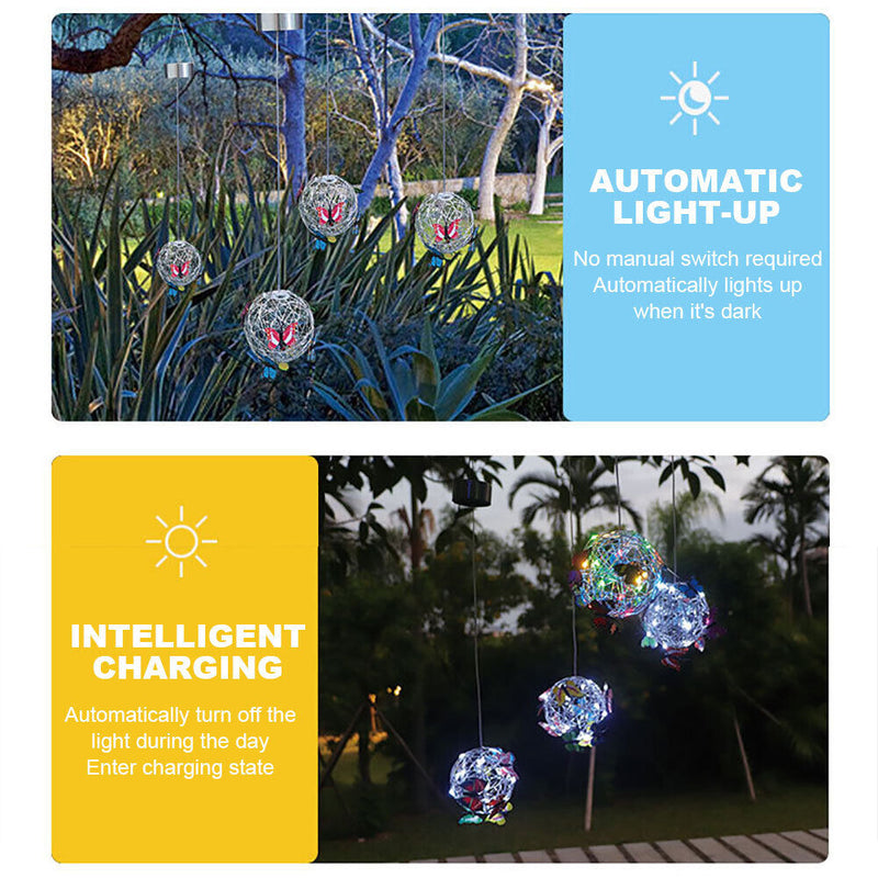 LED Solar Butterfly Ball Hanging Tree Lamps - Round Sunlight - Outdoor