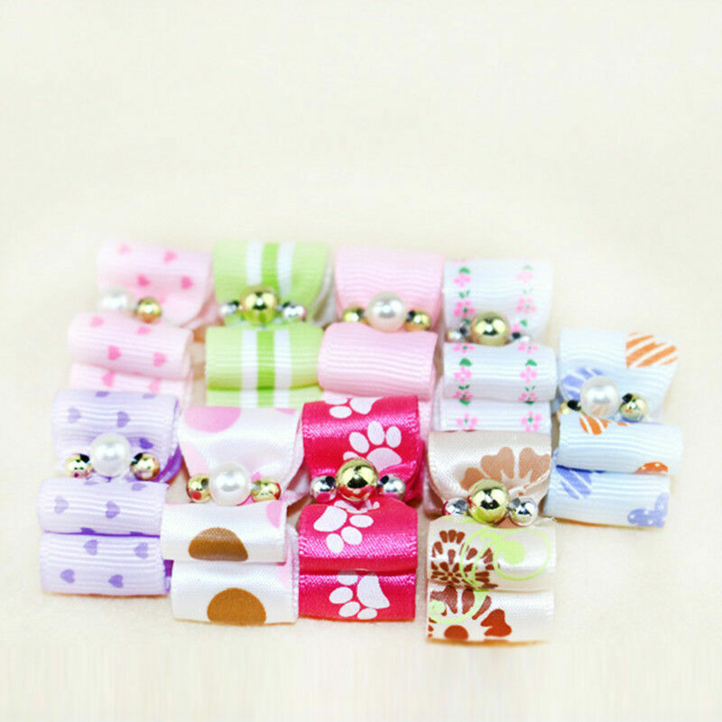 10x Cute Assorted Pet Hair Bows Rubber Band Dog Cat Access Puppy Headdress L3O6