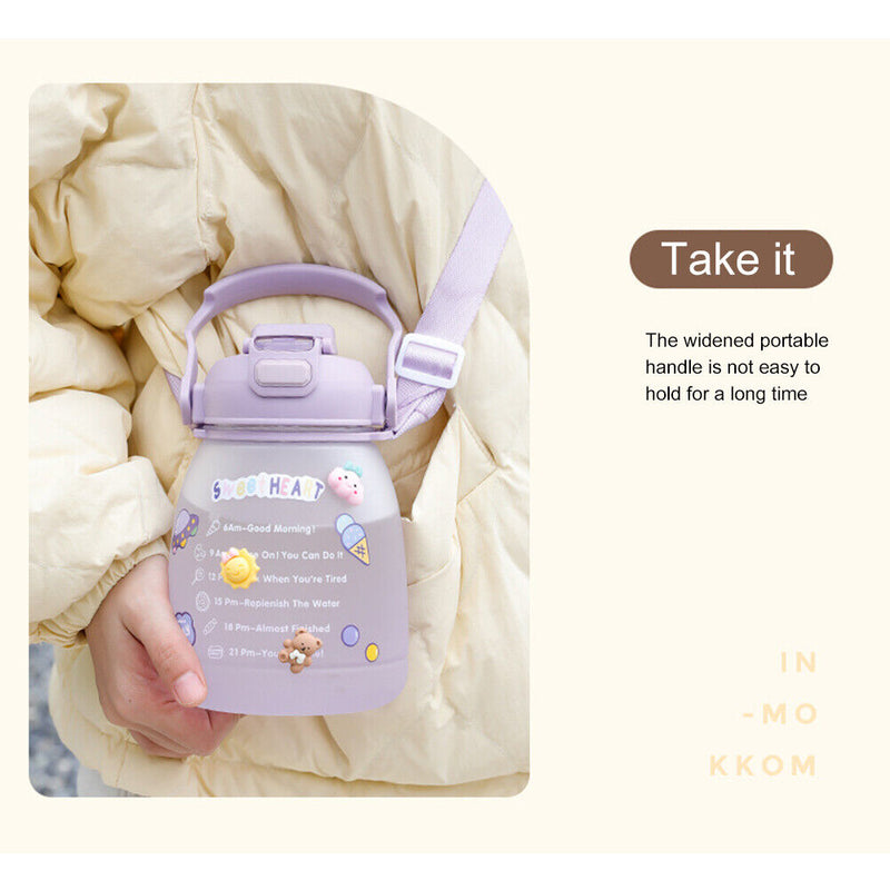 1300ml Large Capacity Cute Water Bottle Plastic Straw Water Cup (Purple)