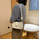 Pure PU Shoulder Bag Women Stone Pattern Weave Strap Square Flap Messenger Pouch