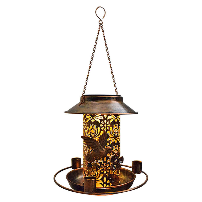 Solar Bird Feeder LED Light Metal Hanging Garden Yard Backyard Decor Lanterns