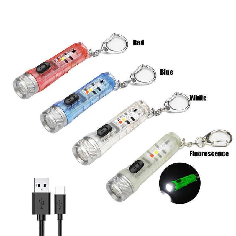 Mini Keychain Torch w/ USB Rechargeable Emergency Flashlight Buckle (White)